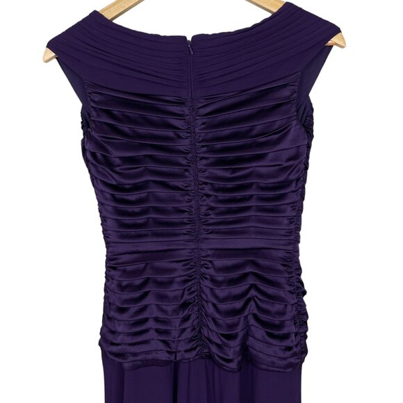 TADASHI COLLECTION PURPLE SILK CHIFFON V-NECK PLEATED GOWN - Picture 7 of 9
